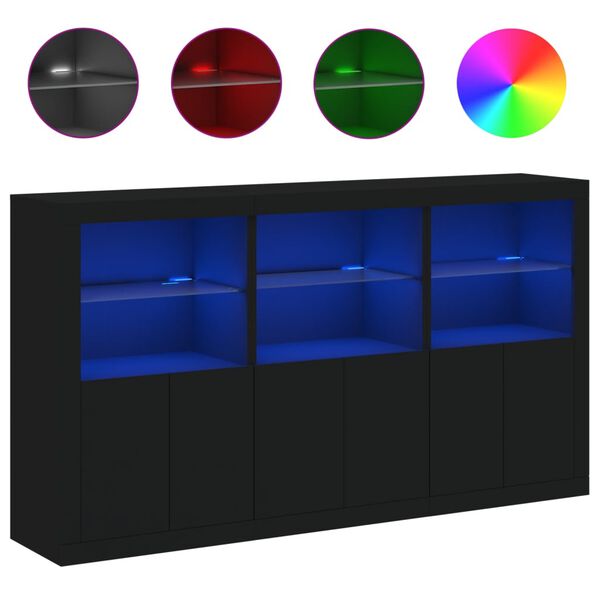 vidaXL Credenza con Luci LED Nera 181,5x37x100 cm