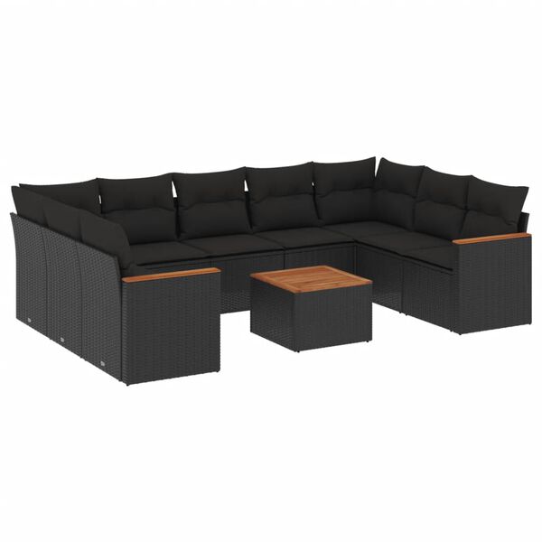 vidaXL Set Divani da Giardino 10pz con Cuscini in Polyrattan Nero