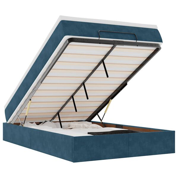 vidaXL Struttura Letto Pouf con Materasso Blu Scuro 120x200 cm Velluto