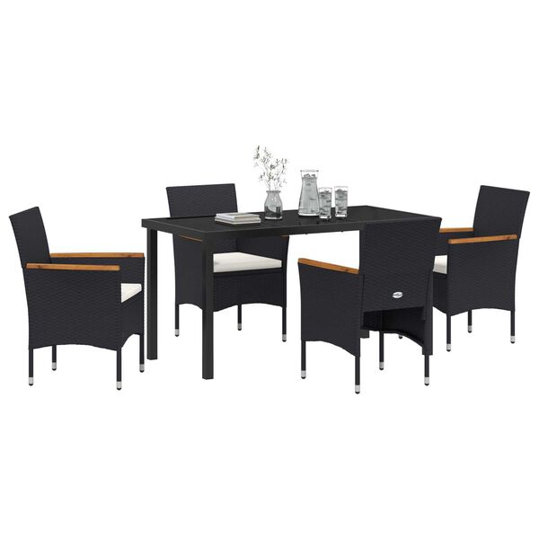 vidaXL Set da Pranzo per Giardino con cuscino 5 pcs Nero polyrattan