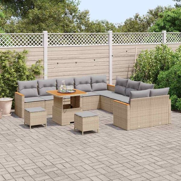 vidaXL Set Divano da Giardino con cuscino 13 pcs Beige polyrattan