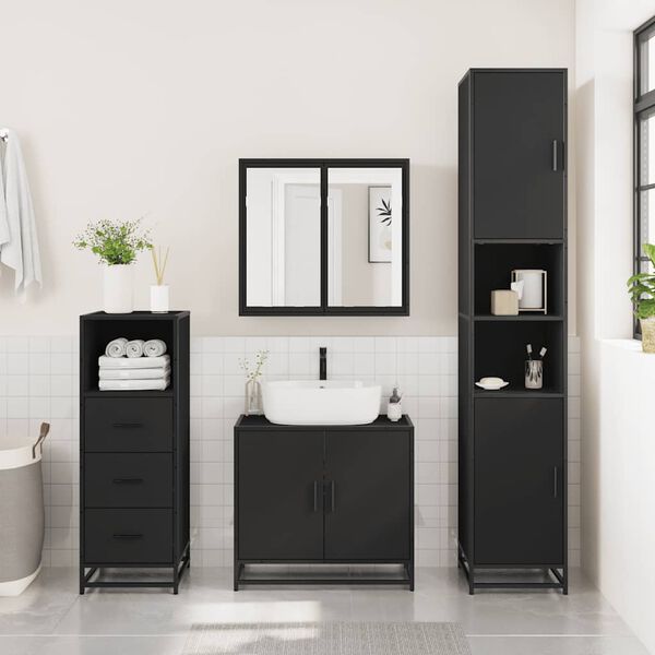 vidaXL Armadietto da Bagno Nero 35x37,5x100 cm in Legno Multistrato