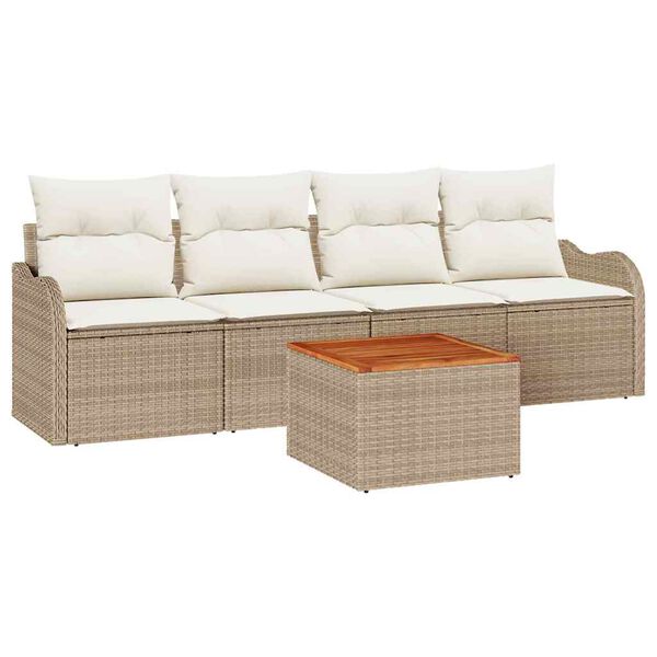 vidaXL Set Divano da Giardino con cuscino 5 pcs Beige polyrattan