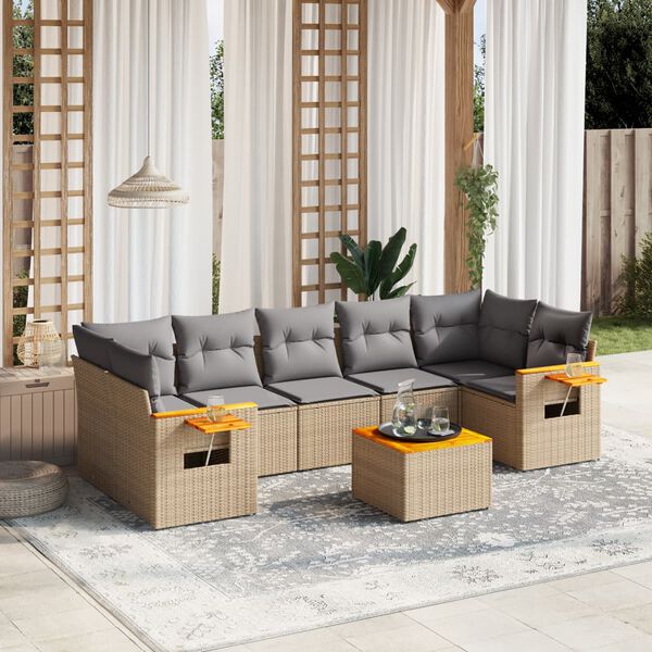 vidaXL Set Divano da Giardino 8 pz con Cuscini Beige in Polyrattan