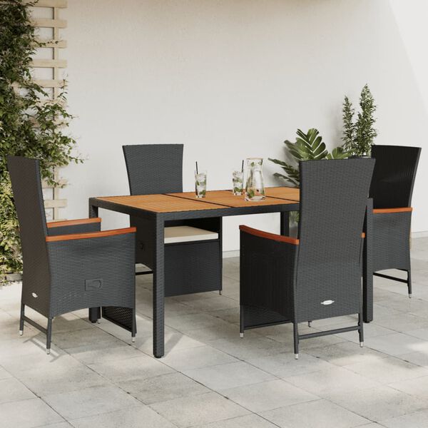 vidaXL Set da Pranzo da Giardino 5 pz Nero con Cuscini in Polyrattan