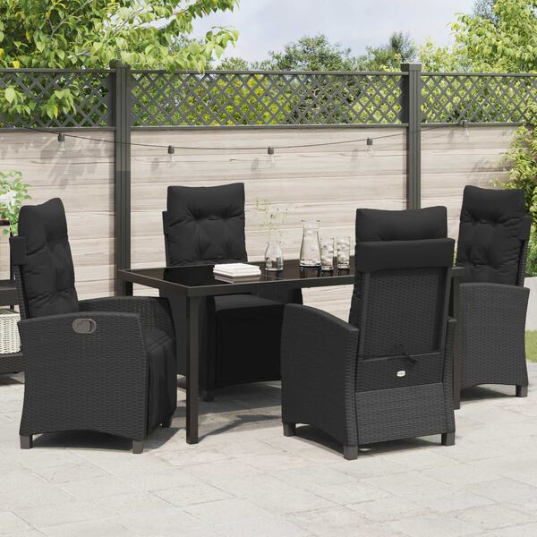 vidaXL Set da Pranzo per Giardino con cuscino 5 pcs Nero polyrattan