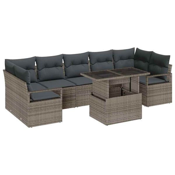 vidaXL Set Divano da Giardino con cuscino 8 pcs Grigio polyrattan