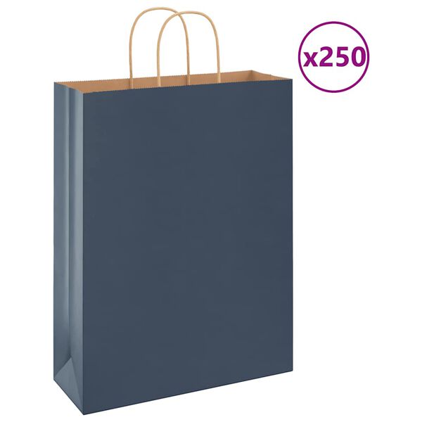 vidaXL Sacchetti di Carta 250 pz con Manici Blu 32x12x42 cm
