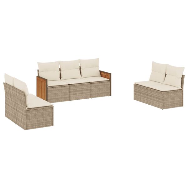 vidaXL Set Divani da Giardino 7 pz con Cuscini Beige in Polyrattan
