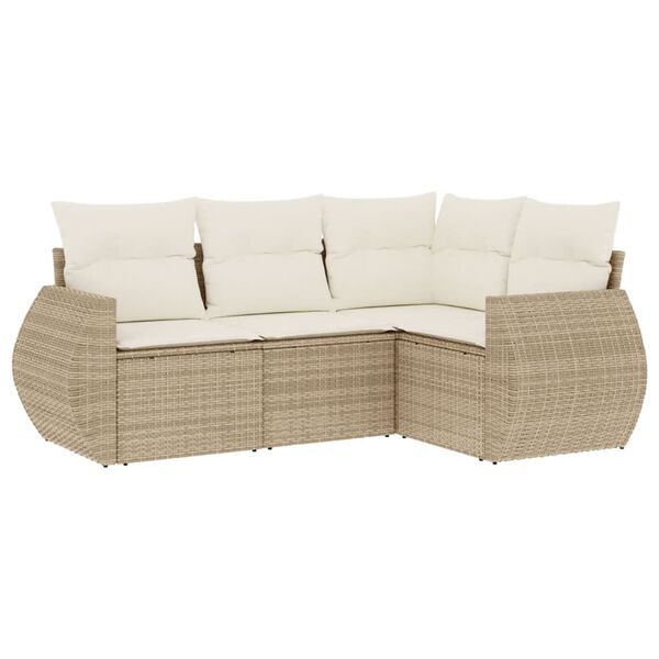 vidaXL Set Divano da Giardino 4 pz con Cuscini Beige in Polyrattan