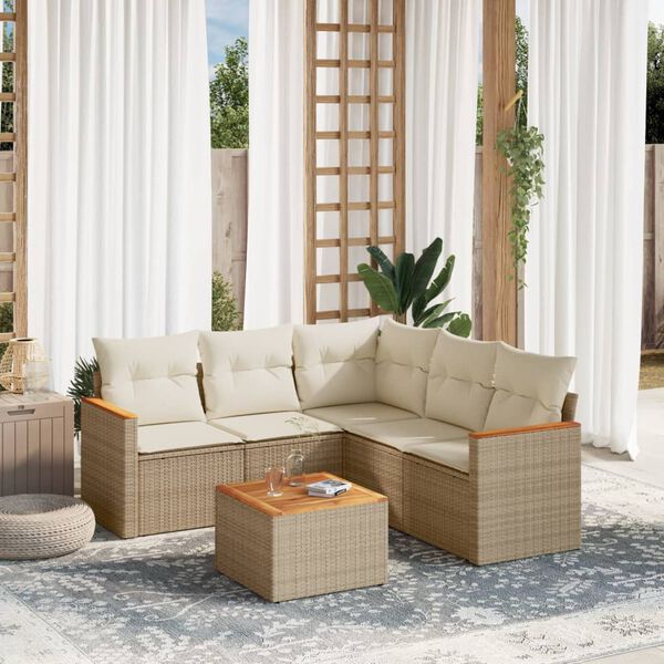 vidaXL Set Divano da Giardino 6 pz con Cuscini Beige in Polyrattan