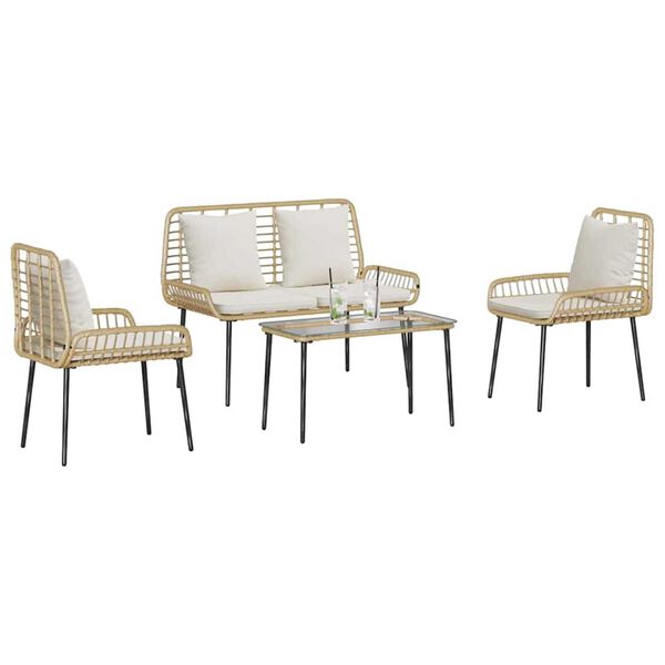 vidaXL Set di Mobili da Giardino 4 pcs Nero e Crema polyrattan