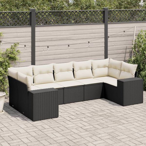 vidaXL Set Divani da Giardino con Cuscini 7pz Nero Polyrattan