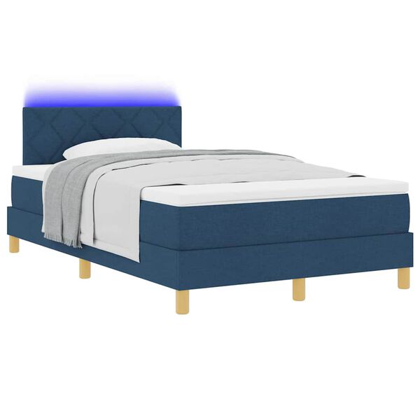 vidaXL Letto a Sorgente LED con strisce LED Blu 120 x 190 cm Tessuto