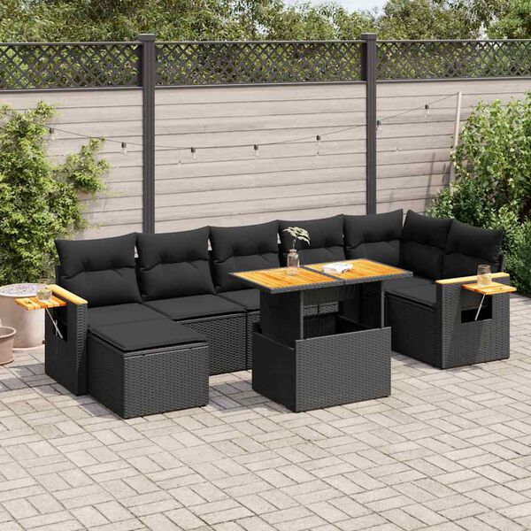 vidaXL Set Divani da Giardino con Cuscini 8 pz Nero Polyrattan Acacia