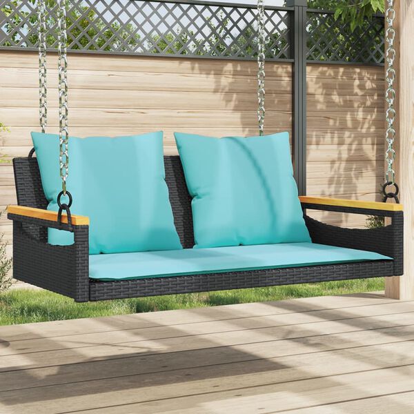 vidaXL Panchina a Dondolo con Cuscini Nera 109x62x40 cm in Polyrattan