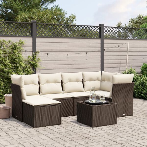 vidaXL Set Divani da Giardino 7 pz con Cuscini Marrone in Polyrattan