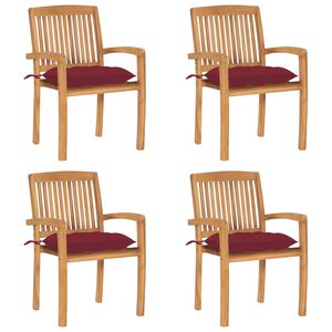 vidaXL Sedie da Giardino Impilabili 4 pz con Cuscini Massello di Teak