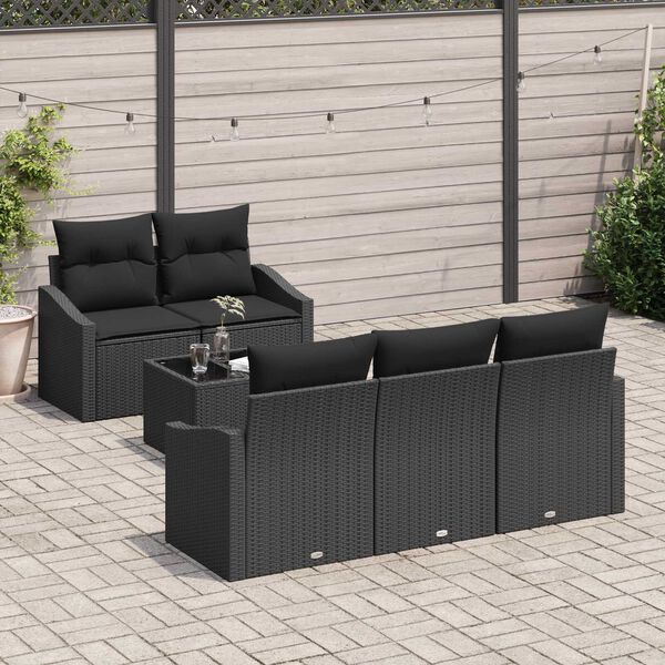 vidaXL Set di divani con cuscino con cuscino 6 pcs Nero polyrattan