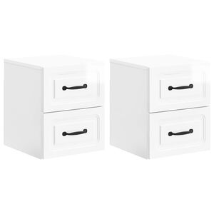 vidaXL Mobiletto da notte a muro 2 pcs Bianco Lucido 34,5 x 33 x 40 cm