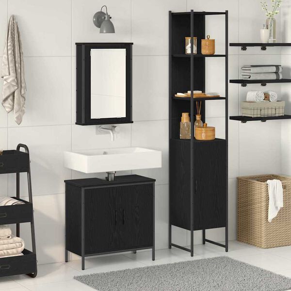 vidaXL Set di mobili per il bagno 3 pcs Nero Legno multistrato