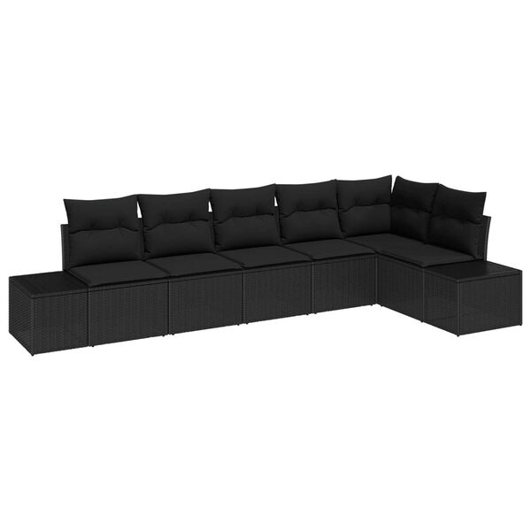 vidaXL Set Divano da Giardino con cuscino 6 pcs Nero polyrattan