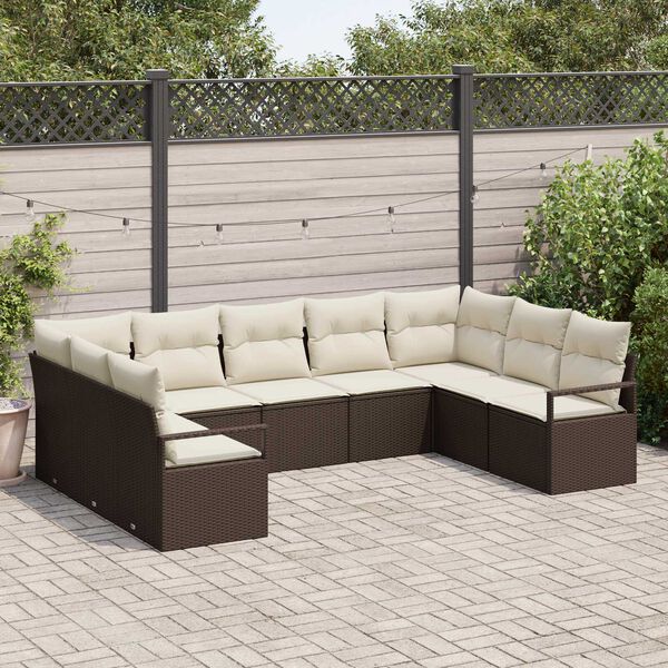 vidaXL Set Divano da Giardino 9 pcs Marrone e bianco polyrattan