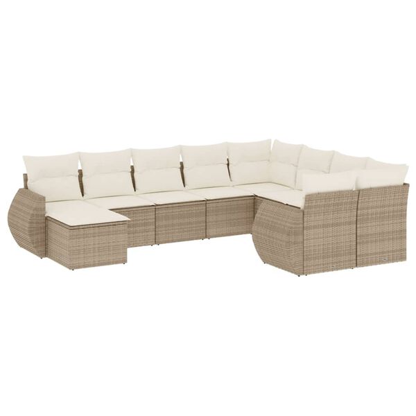vidaXL Set Divano da Giardino 10 pz con Cuscini Beige in Polyrattan