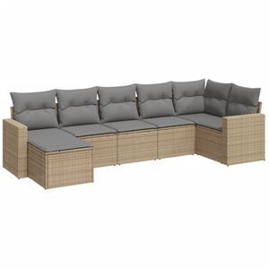 vidaXL Set Divani da Giardino 7 pz con Cuscini Beige in Polyrattan