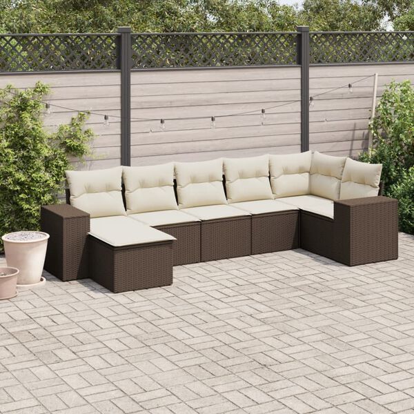 vidaXL Set Divani da Giardino 7 pz con Cuscini Marrone in Polyrattan