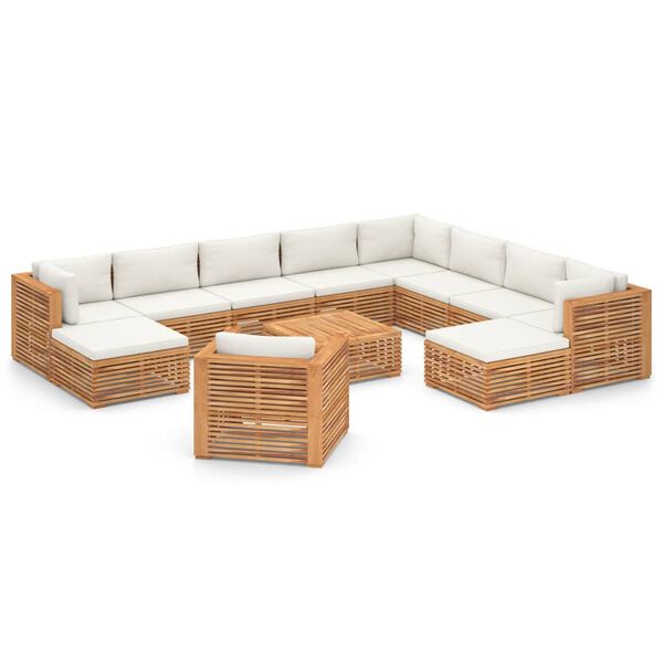 vidaXL Set Divani da Giardino 12 pz con Cuscini Crema in Legno di Teak