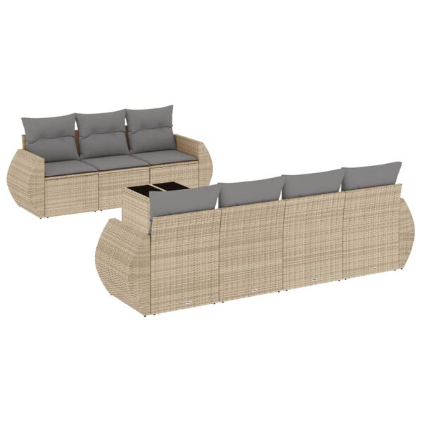 vidaXL Set Divano da Giardino 8 pz con Cuscini Beige in Polyrattan