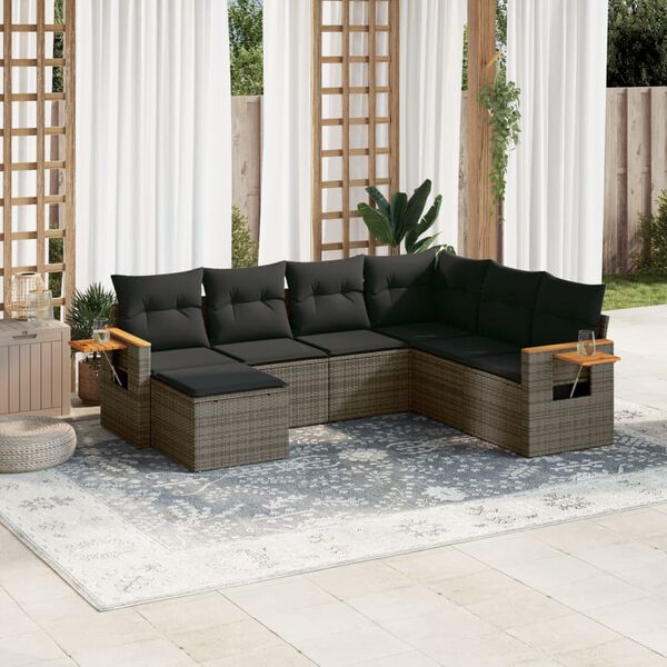 vidaXL Set Divani da Giardino 7 pz con Cuscini Grigio in Polyrattan