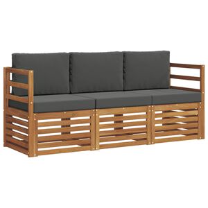 vidaXL Set divani 3 pz Naturale e Antracite Legno di Acacia Massello