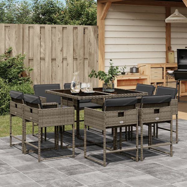 vidaXL Set da Pranzo da Giardino 9 pz con Cuscini in Polyrattan Grigio