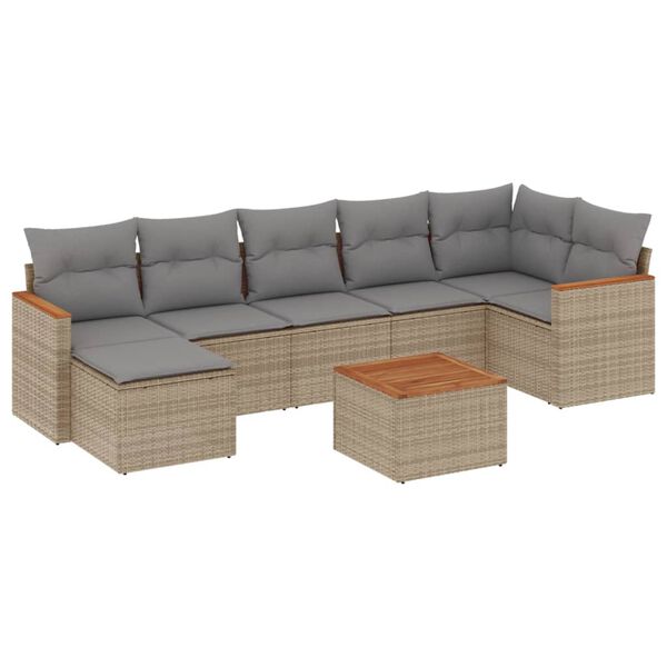 vidaXL Set Divano da Giardino 8 pz con Cuscini Beige in Polyrattan