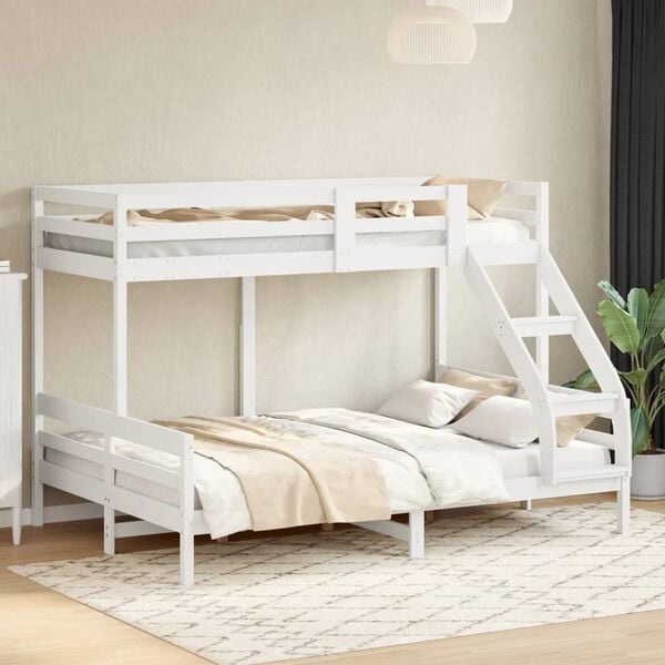 vidaXL Letto a Castello 90x200/140x200cm Bianco Legno Massello di Pino