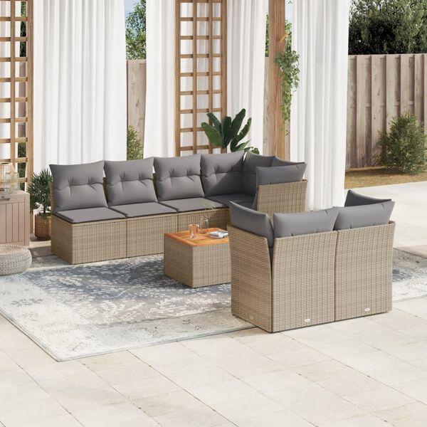 vidaXL Set Divano da Giardino 8 pz con Cuscini Beige in Polyrattan