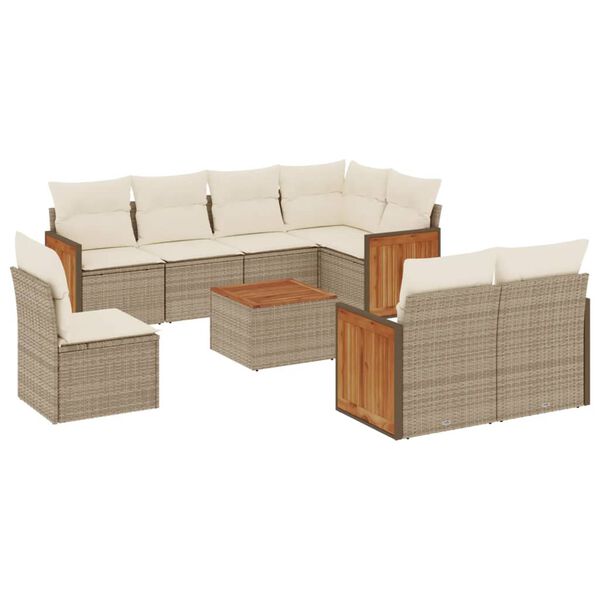 vidaXL Set Divano da Giardino 9 pz con Cuscini Beige in Polyrattan