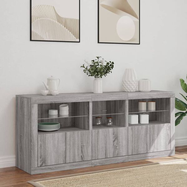 vidaXL Credenza con Luci LED Grigio Sonoma 162x37x67 cm