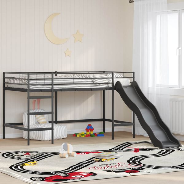 vidaXL Letto loft per bambini con scivolo Nero e antracite