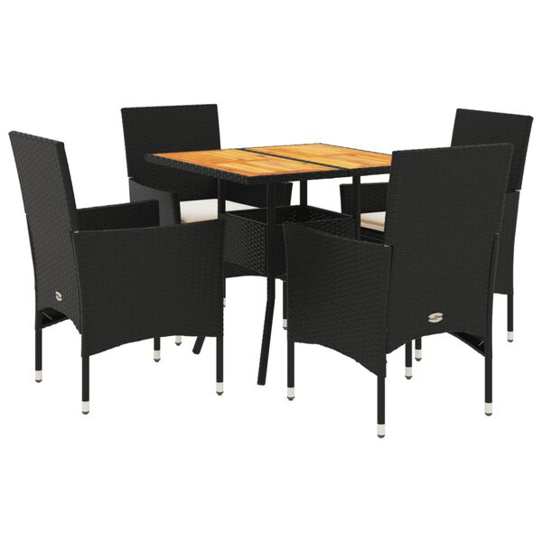 vidaXL Set Pranzo da Giardino 5 pz con Cuscini Nero Polyrattan Acacia