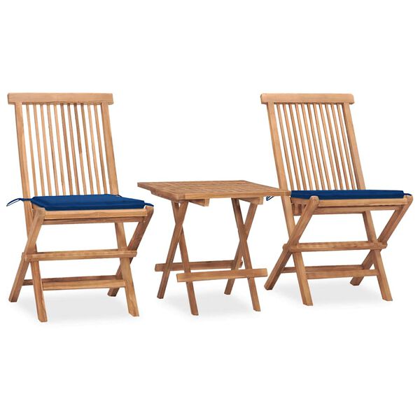 vidaXL Set da Pranzo Giardino Pieghevole 3 pz Cuscino Massello di Teak