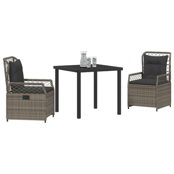 vidaXL Set da Pranzo per Giardino 3 pcs Grigio polyrattan
