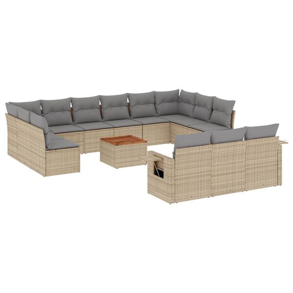 vidaXL Set Divani da Giardino 14pz con Cuscini in Polyrattan Beige