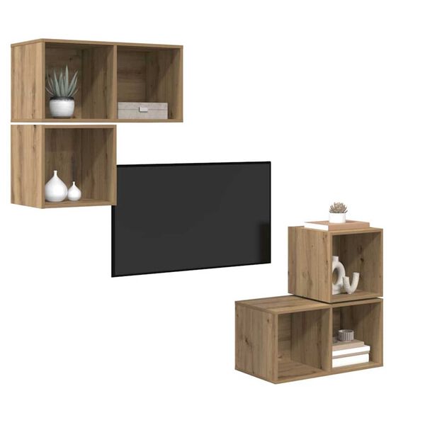 vidaXL Set mobile TV 4 pcs Rovere artigianale Legno multistrato