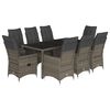 vidaXL Set da Pranzo da Giardino 9 pz con Cuscini in Polyrattan Grigio