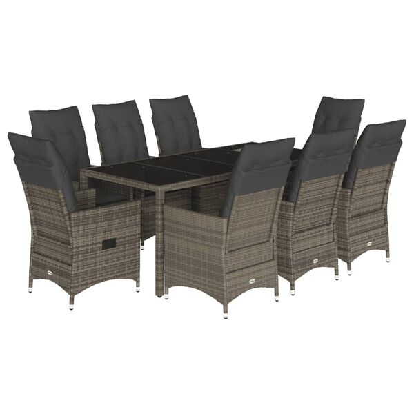 vidaXL Set da Pranzo da Giardino 9 pz con Cuscini in Polyrattan Grigio