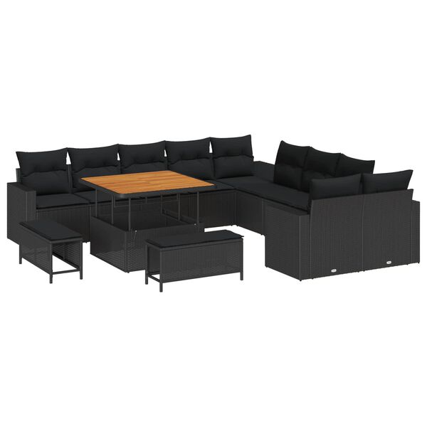 vidaXL Set Divano da Giardino 13 pcs Nero polyrattan