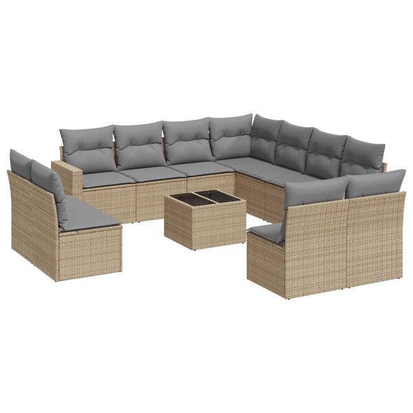 vidaXL Set Divani da Giardino 12 pz con Cuscini Beige in Polyrattan